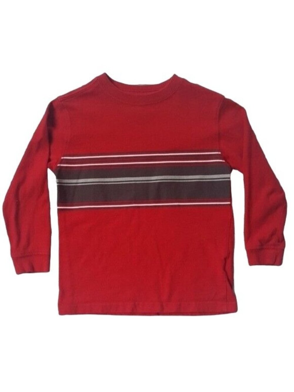 Faded Glory Boys Long Sleeve Pullover Shirt Red Size 4 XS Gray Stripe Crew Neck